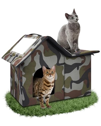 Katzenhaus Outdoor, Katzenhöhlen Für Draußen Winterfest Wasserdicht, Faltbare Wasserdicht Wetterfester Katzenhöhle Haustierhaus, Katzenhaus Tierheim Für Streuner Haustiere（Green） von WHDPETS