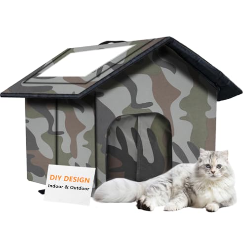 Katzenhaus Outdoor, Katzenhöhlen Für Draußen Winterfest Wasserdicht, Faltbare Wasserdicht Wetterfester Katzenhöhle Haustierhaus, Katzenhaus Tierheim Für Streuner Haustiere von WHDPETS