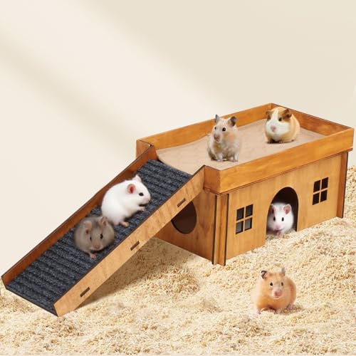 Großes Meerschweinchenversteck aus Holz mit Treppe, Hamsterhaus, Versteck für Kleintiere, Haustiere, geeignet für Chinchilla, Hamster und kleine Kaninchen, Hamsterhütte, Meerschweinchenversteck, Braun Großes Meerschweinchenversteck aus Holz mit Treppe, Hamsterhaus, Versteck für Kleintiere, Haustiere, geeignet für Chinchilla, Hamster und kleine Kaninchen, Hamsterhütte, Meerschweinchenversteck, Braun von WHEARTED