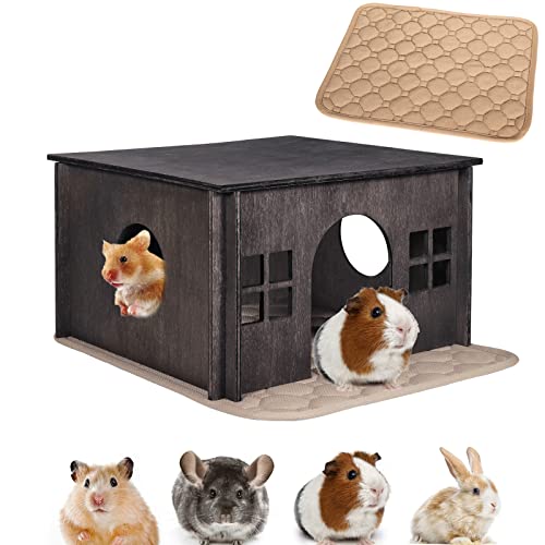 Hamsterversteck mit Fenstern, Kleintier für Meerschweinchen, Hamster, Chinchillas, abnehmbares und großes Meerschweinchenversteck aus Holz, belüftet, Walnussfarben Hamsterversteck mit Fenstern, Kleintier für Meerschweinchen, Hamster, Chinchillas, abnehmbares und großes Meerschweinchenversteck aus Holz, belüftet, Walnussfarben von WHEARTED