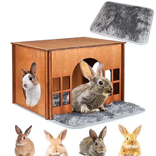 Kaninchenhaus aus Holz, Kaninchenhäuser und Verstecke, gewürzt, großes Kaninchenversteck mit mehreren Fenstern für erwachsene Hasen, Meerschweinchen, Chinchilla, Lebensraum – Braun von WHEARTED