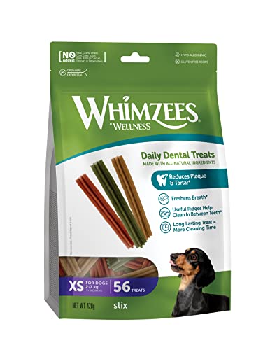 WHIMZEES By Wellness Stix, natürliche, getreidefreie Zahnpflegesnacks, Kaustangen für sehr kleine Hunde, 56 Stück, Größe XS von WHIMZEES