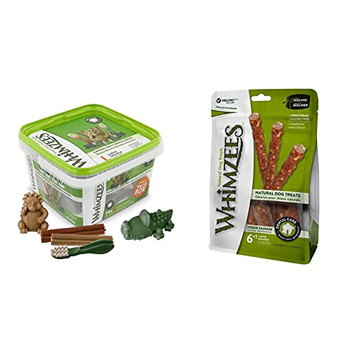 WHIMZEES Gemischte Vielfaltsbox, natürliche, getreidefreie Zahnpflegesnacks, Kaustangen für große Hunde, 14 Stück & Veggie-Wurst, natürliche, getreidefreie Zahnpflegesnacks, 7 Stück, Größe L WHIMZEES Gemischte Vielfaltsbox, natürliche, getreidefreie Zahnpflegesnacks, Kaustangen für große Hunde, 14 Stück & Veggie-Wurst, natürliche, getreidefreie Zahnpflegesnacks, 7 Stück, Größe L von WHIMZEES