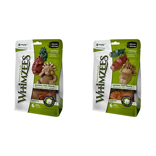 WHIMZEES Natürliche Getreidefreie Zahnpflegesnacks, Kaustangen für Hunde, Igel L, 6 Stück à 60 g & Natürliche Getreidefreie Zahnpflegesnacks, Kaustangen für Hunde, Krokodil L, 6 Stück, 60 g von WHIMZEES