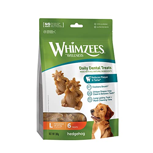 WHIMZEES Igel, natürliche, getreidefreie Zahnpflegesnacks, Kaustangen für große Hunde, 6 Stück, Größe L von WHIMZEES