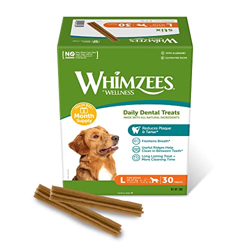 WHIMZEES By Wellness Stix, natürliche, getreidefreie Zahnpflegesnacks, Kaustangen für große Hunde, Monatspackung (30 Stück), Größe L von WHIMZEES