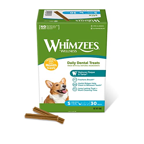 WHIMZEES By Wellness Stix, natürliche, getreidefreie Zahnpflegesnacks, Kaustangen für kleine Hunde, Monatspackung (30 Stück), Größe S von WHIMZEES