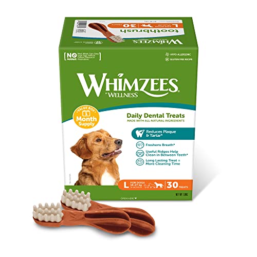 WHIMZEES By Wellness Zahnbürste, natürliche, getreidefreie Zahnpflegesnacks, Kaustangen für große Hunde, Monatspackung (30 Stück), Größe L von WHIMZEES