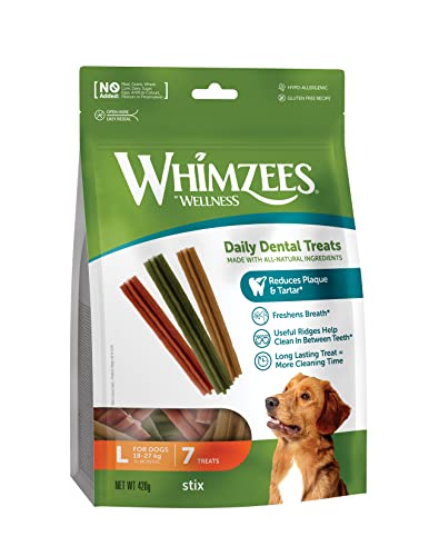 WHIMZEES by Wellness Stix, Kaustangen für große Hunde, Hundesnack zur Zahnpflege, Größe L, 7 Stück, ohne Zuckerzusatz, getreidefrei, natürlich, fettarm WHIMZEES by Wellness Stix, Kaustangen für große Hunde, Hundesnack zur Zahnpflege, Größe L, 7 Stück, ohne Zuckerzusatz, getreidefrei, natürlich, fettarm von WHIMZEES