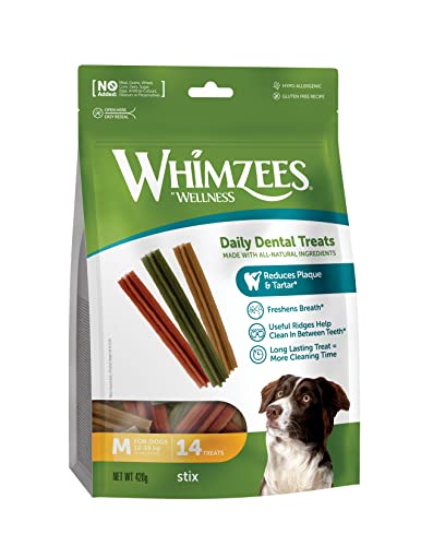 WHIMZEES By Wellness Stix, natürliche, getreidefreie Zahnpflegesnacks, Kaustangen für mittelgroße Hunde, 14 Stück, Größe M von WHIMZEES