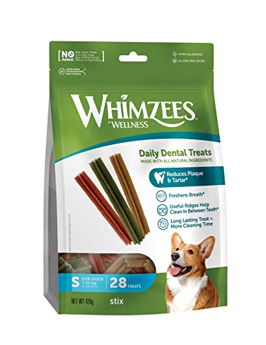 WHIMZEES By Wellness Stix, natürliche, getreidefreie Zahnpflegesnacks, Kaustangen für kleine Hunde, 28 Stück, Größe S von WHIMZEES
