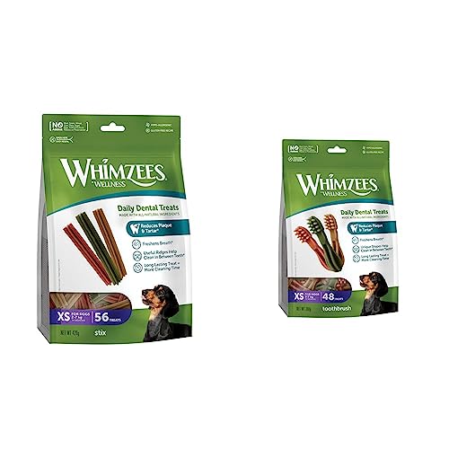 WHIMZEES Natürliche Getreidefreie Zahnpflegesnacks, Kaustangen für Hunde, Stix XS, 56 Stück à 7,5 g & Natürliche Getreidefreie Zahnpflegesnacks, Kaustangen für Hunde, Zahnbürste XS, 48 stück, 7,5 g WHIMZEES Natürliche Getreidefreie Zahnpflegesnacks, Kaustangen für Hunde, Stix XS, 56 Stück à 7,5 g & Natürliche Getreidefreie Zahnpflegesnacks, Kaustangen für Hunde, Zahnbürste XS, 48 stück, 7,5 g von WHIMZEES