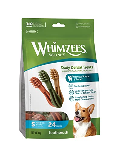 WHIMZEES By Wellness Zahnbürste, natürliche, getreidefreie Zahnpflegesnacks, Kaustangen für kleine Hunde, 24 Stück, Größe S von WHIMZEES