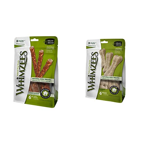 WHIMZEES Reisknochen, natürliche, glutenfreie Zahnpflegesnacks, 9 Stück, Größe M/L & Veggie-Wurst, natürliche, getreidefreie Zahnpflegesnacks, Kaustangen für große Hunde, 7 Stück, Größe L WHIMZEES Reisknochen, natürliche, glutenfreie Zahnpflegesnacks, 9 Stück, Größe M/L & Veggie-Wurst, natürliche, getreidefreie Zahnpflegesnacks, Kaustangen für große Hunde, 7 Stück, Größe L von WHIMZEES