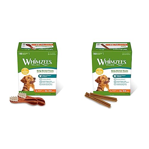 WHIMZEES Stix, natürliche, getreidefreie Zahnpflegesnacks (30 Stück), Größe L & Zahnbürste, natürliche, getreidefreie Zahnpflegesnacks, Kaustangen für große Hunde, Monatspackung (30 Stück), Größe L von WHIMZEES