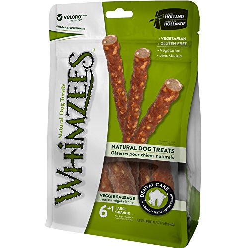 WHIMZEES Veggie-Wurst, natürliche, getreidefreie Zahnpflegesnacks, Kaustangen für große Hunde, 7 Stück, Größe L, 60 g (7er Pack) von WHIMZEES