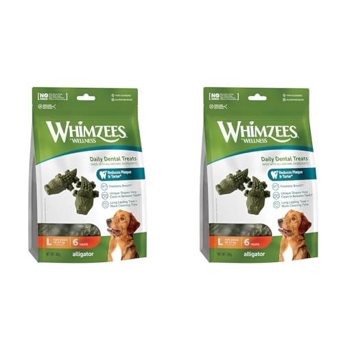 WHIMZEES by Wellness Krokodil, natürliche, getreidefreie Zahnpflegesnacks, Kaustangen für große Hunde, 6 Stück, Größe L (Packung mit 2) von WHIMZEES