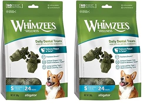 WHIMZEES by Wellness Krokodil, natürliche, getreidefreie Zahnpflegesnacks, Kaustangen für kleine Hunde, 24 Stück, Größe S (Packung mit 2) von WHIMZEES