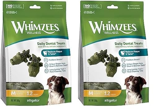 WHIMZEES by Wellness Krokodil, natürliche, getreidefreie Zahnpflegesnacks, Kaustangen für mittelgroße Hunde, 12 Stück, Größe M (Packung mit 2) von WHIMZEES