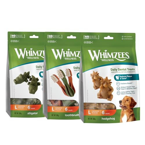 WHIMZEES by Wellness Probierpaket, Kaustangen für große Hunde, Hundesnack zur Zahnpflege, 18 Stück, Größe L, ohne Zuckerzusatz, getreidefrei, natürlich, fettarm von WHIMZEES