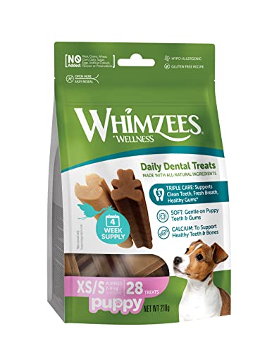 WHIMZEES by Wellness Puppy Stix, natürliche, getreidefreie Zahnpflegesnacks, Kaustangen für Welpen, 28 Stück, Größe XS/S von WHIMZEES