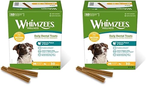 WHIMZEES by Wellness Stix, Kaustangen für mittelgroße Hunde zur Zahnpflege, Größe M, 30 Stück (Monatspackung), ohne Zuckerzusatz, getreidefrei, natürlich, fettarm (Packung mit 2) von WHIMZEES