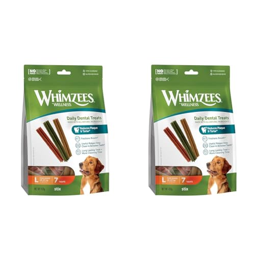 WHIMZEES by Wellness Stix, natürliche, getreidefreie Zahnpflegesnacks, Kaustangen für große Hunde, 7 Stück, Größe L (Packung mit 2) von WHIMZEES