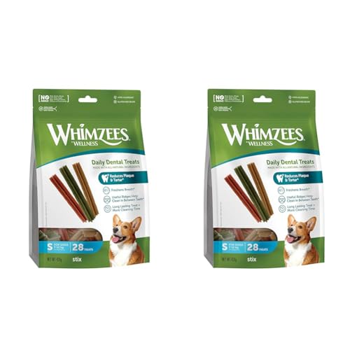 WHIMZEES by Wellness Stix, natürliche, getreidefreie Zahnpflegesnacks, Kaustangen für kleine Hunde, 28 Stück, Größe S (Packung mit 2) von WHIMZEES