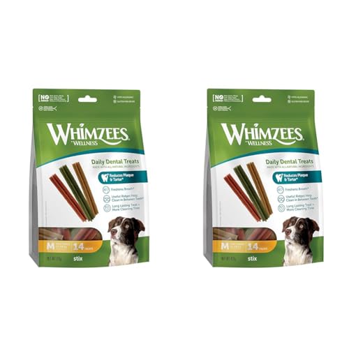 WHIMZEES by Wellness Stix, natürliche, getreidefreie Zahnpflegesnacks, Kaustangen für mittelgroße Hunde, 14 Stück, Größe M (Packung mit 2) von WHIMZEES