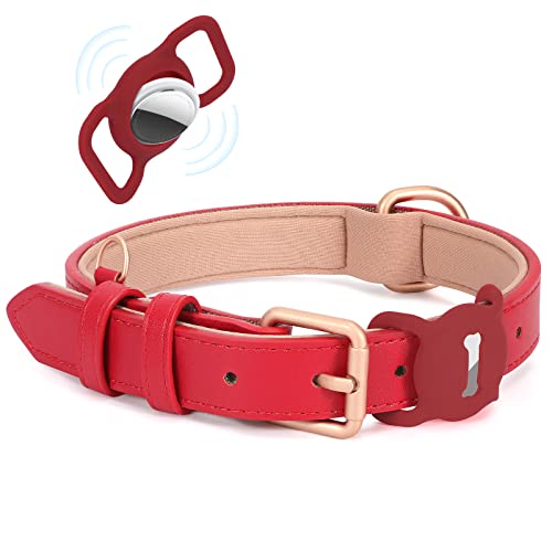 WHIPPY AirTag Hundehalsband Leder Verstellbares AirTag Halsband Leder mit Gepolstert und Metall Schnalle Klassisches Weiches Air Tag Hundehalsband für Welpe Kleine Mittel Große Hunde Rot,XS WHIPPY AirTag Hundehalsband Leder Verstellbares AirTag Halsband Leder mit Gepolstert und Metall Schnalle Klassisches Weiches Air Tag Hundehalsband für Welpe Kleine Mittel Große Hunde Rot,XS von WHIPPY