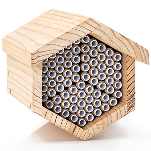 WHITEHORSE Premium-Bienenhaus – Aus Zedernholz – 15 cm Lange austauschbare Röhren – EIN Insektenhotel für die Ewigkeit – Unterstützen Sie Bienen bei der Bestäubung Ihres Gartens von WHITEHORSE