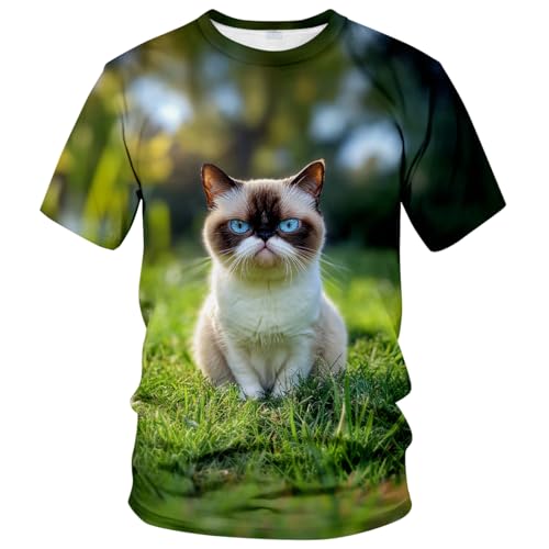 WHNBCW Lustiges süßes Katzen-T-Shirt, Kätzchen-Grafik-T-Shirt, Grün , X-Large von WHNBCW