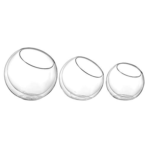 Doppelwandige Glas-Schalen mit abgeschrägtem Durchmesser 16,2 cm, 1,4 cm, Glas-Terrarium, Globus-Pflanzenvasen, Kerzenhalter, Süßigkeitengläser, 3 Stück von WHOLE HOUSEWARES