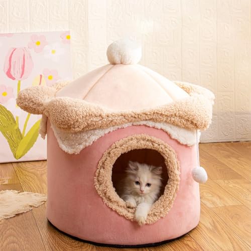 Bärenkatzenhaus für Katzen, Dog Bed Kaminkatzenhäuser für Hauskatzen, Ausreichend Innenraum, Haustierhaus für 3-30 Pfund Schwere Katzen (Color : Pink, Size : L) von WHYATT