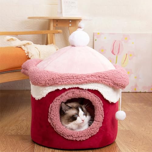 Bärenkatzenhaus für Katzen, Dog Bed Kaminkatzenhäuser für Hauskatzen, Ausreichend Innenraum, Haustierhaus für 3-30 Pfund Schwere Katzen (Color : Red, Size : M) von WHYATT