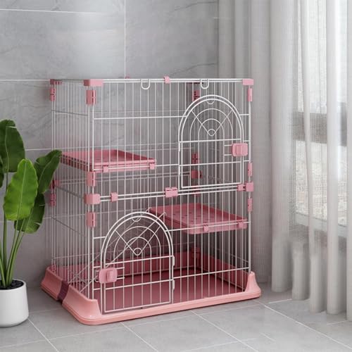 Der Katzenkäfig Verfügt Über 2 Verstellbare Ruheplattformen, Eine Abnehmbare, Auslaufsichere Wanne, Einen Einfachen 2-Tür-Zugang von Oben (Color : Pink, Size : Third Floor) von WHYATT