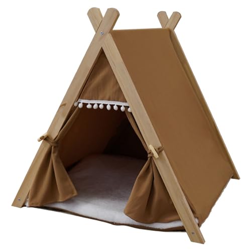 Haustier-Tipi-Zelt für Hunde/Katzen mit Dickem Kissen/Bett, Cat Bed, Welpen-Tipi für Katzen, Hunde, Kaninchen (Color : Brown) von WHYATT
