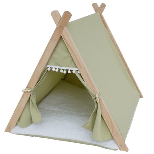 Haustier-Tipi-Zelt für Hunde/Katzen mit Dickem Kissen/Bett, Cat Bed, Welpen-Tipi für Katzen, Hunde, Kaninchen (Color : Green) von WHYATT