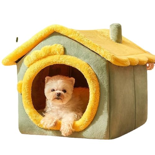 Katzenhöhlenbett, Waschbares Hundebett, Warmes und Gemütliches Plüsch-Katzen-Iglu, Faltbares, Bequemes Haustier-Katzenhaus, Haustierbett mit Rutschfester Unterseite (Color : Yellow, Size : M) von WHYATT