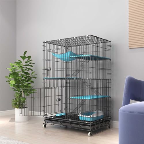 WHYATT Katzenkäfig für den Innenbereich, Katzenvilla, große Haustierkiste, Metall-Katzenlaufstall, Katzengehege im Freien, Kätzchenkäfig für kleine und mittelgroße Haustiere (Color : Black) von WHYATT