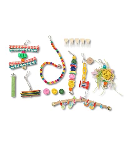 Bird Cage Swing Toy - Stämme & Rattan, sichere, Nicht kaubare, leuchtende Farben, um Vögel anzulocken, Bewegungsübungen und Käfigdekoration, einfacher Hanghaken inklusive von WIHFHGZ