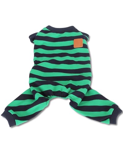 Hundepyjama Schlafanzug - Weich & warm, Polyester elastisch, Für alle Jahreszeiten, Bequem, Größe S M L XL, Klassische grün-Blaue Streifen von WIHFHGZ