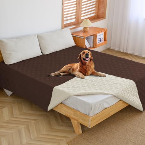 WIKEHOEX wasserdichte Hundedecke - Robuste rutschfeste Hundematte,132x 203cm Outdoor Hundematte Maschinenwaschbar beidseitiger Sofabezug als Schutz für Sofa & Bett-Schokolade + Beige von WIKEHOEX