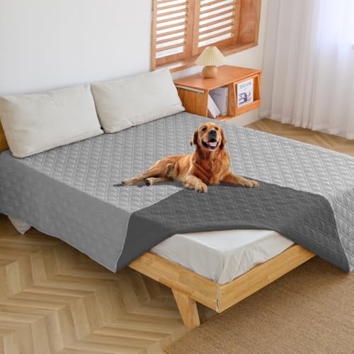 WIKEHOEX wasserdichte Hundedecke - Robuste rutschfeste Hundematte,173x 203cm Outdoor Hundematte Maschinenwaschbar beidseitiger Sofabezug als Schutz für Sofa & Bett-Grau+Dunkelgrau von WIKEHOEX