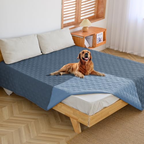 WIKEHOEX wasserdichte Hundedecke - Robuste rutschfeste Hundematte,203x 208cm Outdoor Hundematte Maschinenwaschbar beidseitiger Sofabezug als Schutz für Sofa & Bett-Blau+Dunkelblau von WIKEHOEX