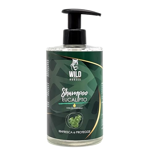 Wild Horses | Eukalyptus Pferde-Shampoo mit ätherischen Ölen, erfrischt und schützt, beseitigt schlechte Gerüche, natürliche Barriere, geeignet für alle Fellarten, 500 ml, Made in Italy von WILD HORSES