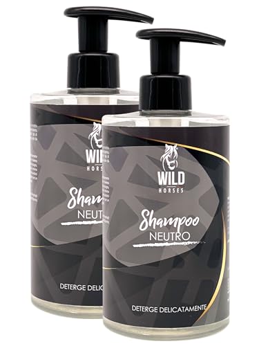 Wild Horses | Neutrales Pferde-Shampoo, sanft und sicher, für häufige Anwendung, geeignet für alle Felltypen, 2 x 500 ml, Made in Italy von WILD HORSES