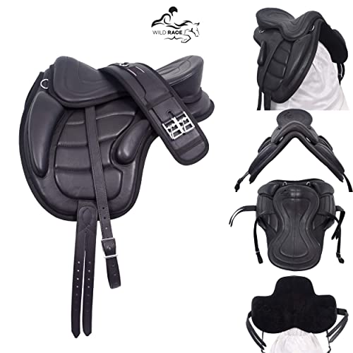 WILD RACE Genuine Leather Freemax Saddle All Purpose Treeless Horse Saddle, Size 12, 13, 14, 15, 16, 16.5, 17, 17.5, 18 Inches (12 Inch, Black) von WILD RACE