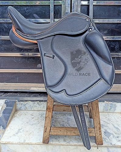 WILD RACE Leder-Dressur-Doppelblatt-Wechselkopfeisen-Sattel/Leather Dressage Double Flap Changeable Gullets Saddle (17") von WILD RACE