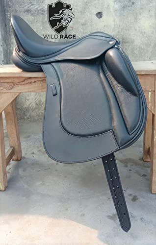 WILD RACE Leder-Dressur-Doppelblatt-Wechselkopfeisen-Sattel/Leather Dressage Double Flap Changeable Gullets Saddle (17") von WILD RACE